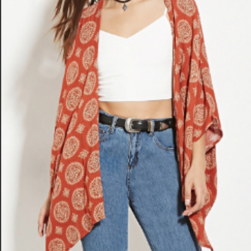 Forever 21 orange and white kimono